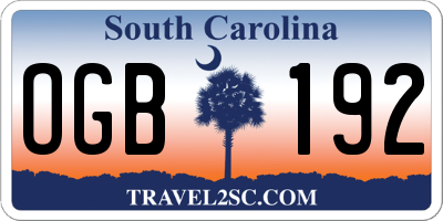 SC license plate OGB192