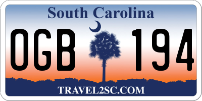 SC license plate OGB194