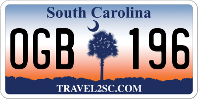 SC license plate OGB196