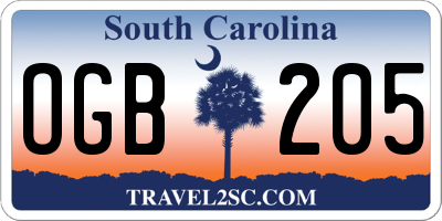 SC license plate OGB205