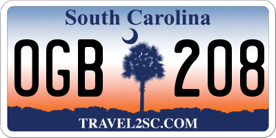 SC license plate OGB208