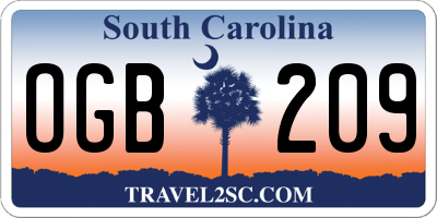 SC license plate OGB209