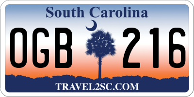 SC license plate OGB216