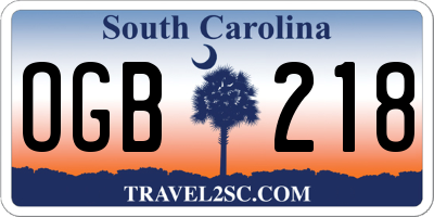 SC license plate OGB218