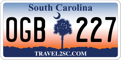 SC license plate OGB227