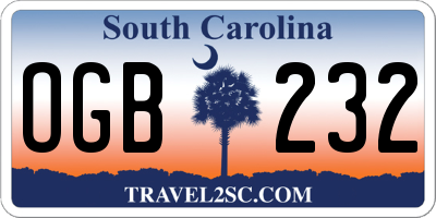 SC license plate OGB232