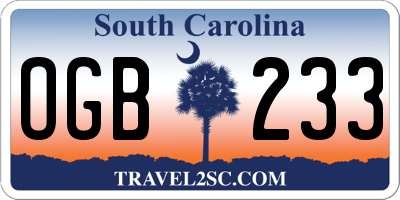 SC license plate OGB233