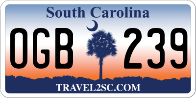 SC license plate OGB239