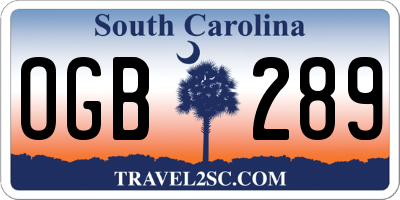 SC license plate OGB289