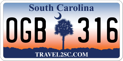 SC license plate OGB316