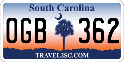 SC license plate OGB362