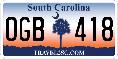 SC license plate OGB418