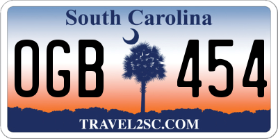 SC license plate OGB454