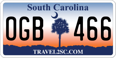 SC license plate OGB466