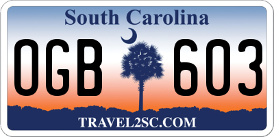 SC license plate OGB603