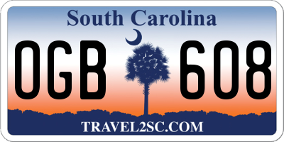 SC license plate OGB608