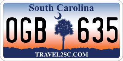 SC license plate OGB635