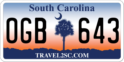 SC license plate OGB643