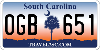 SC license plate OGB651