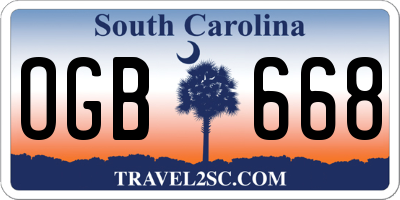 SC license plate OGB668
