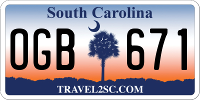 SC license plate OGB671