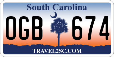 SC license plate OGB674