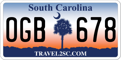 SC license plate OGB678