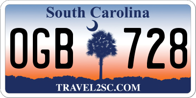 SC license plate OGB728