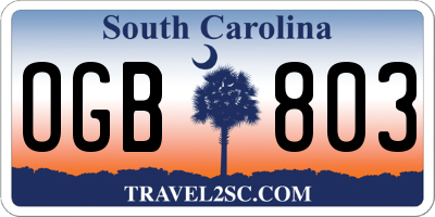 SC license plate OGB803