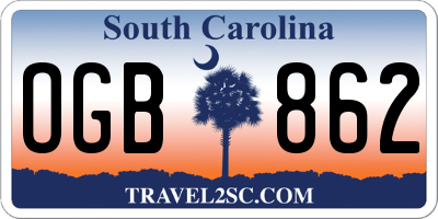 SC license plate OGB862