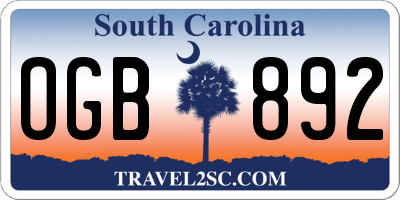 SC license plate OGB892