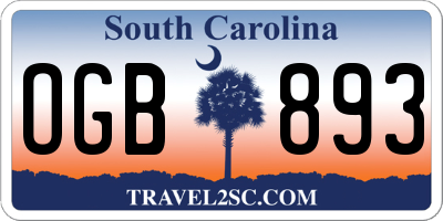 SC license plate OGB893
