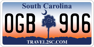 SC license plate OGB906