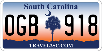 SC license plate OGB918