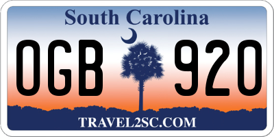 SC license plate OGB920
