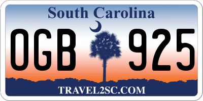 SC license plate OGB925