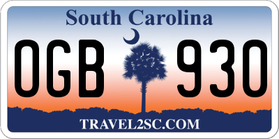 SC license plate OGB930