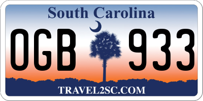 SC license plate OGB933
