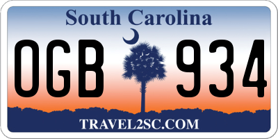 SC license plate OGB934