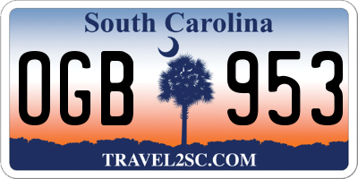 SC license plate OGB953