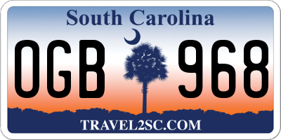 SC license plate OGB968
