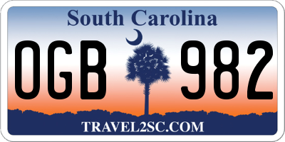 SC license plate OGB982