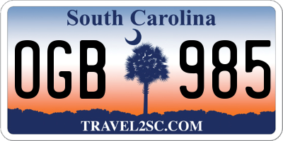 SC license plate OGB985