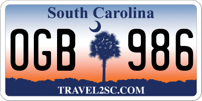 SC license plate OGB986