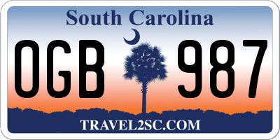SC license plate OGB987