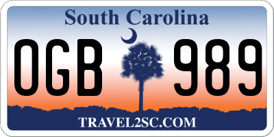 SC license plate OGB989