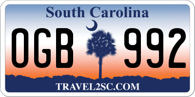 SC license plate OGB992