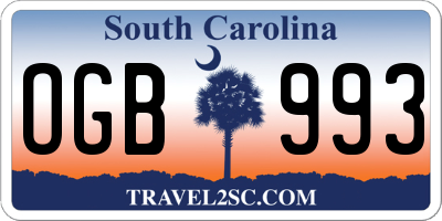 SC license plate OGB993
