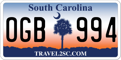 SC license plate OGB994