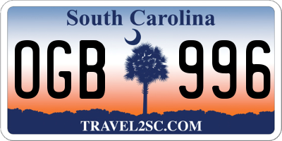 SC license plate OGB996